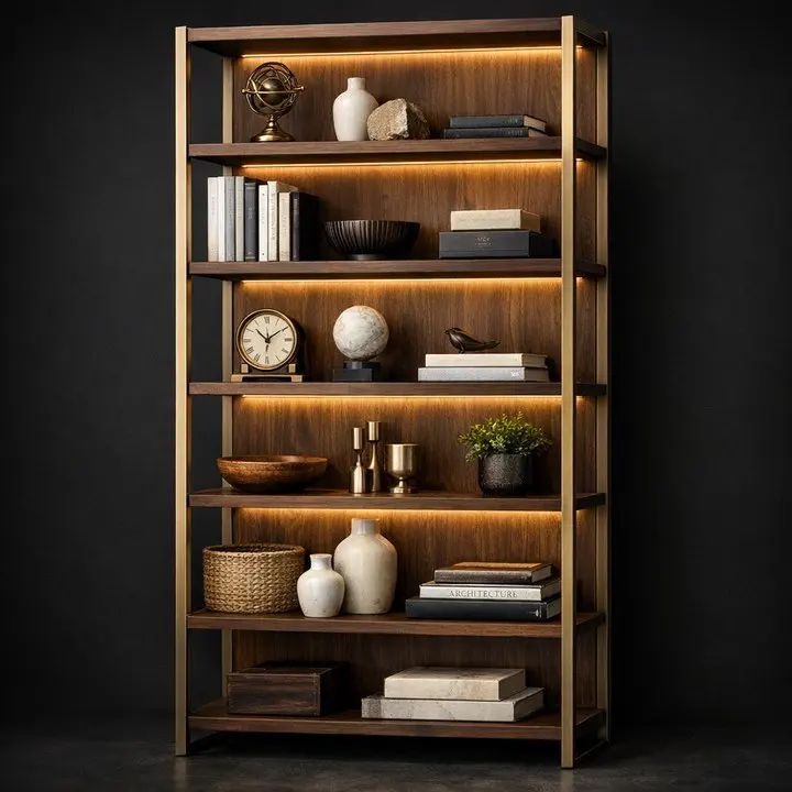 Kệ Sách Walnut LED
